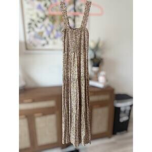 Sans Souci Maxi Floral Tiered Smocked Sundress Purple Green Womens Size Medium